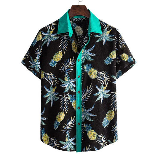 Stylisches Herren Kurzarm Hemd mit Ananas Druck aus Baumwolle