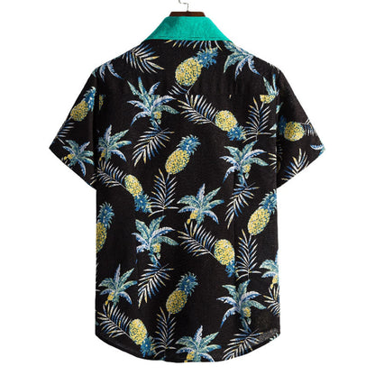 Stylisches Herren Kurzarm Hemd mit Ananas Druck aus Baumwolle