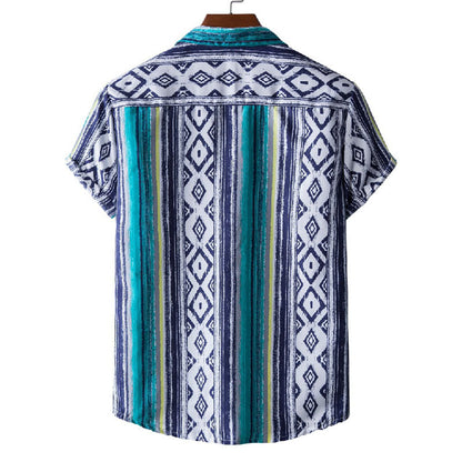 Gestreiftes Herren Kurzarm Hemd im Vintage Look aus Baumwolle