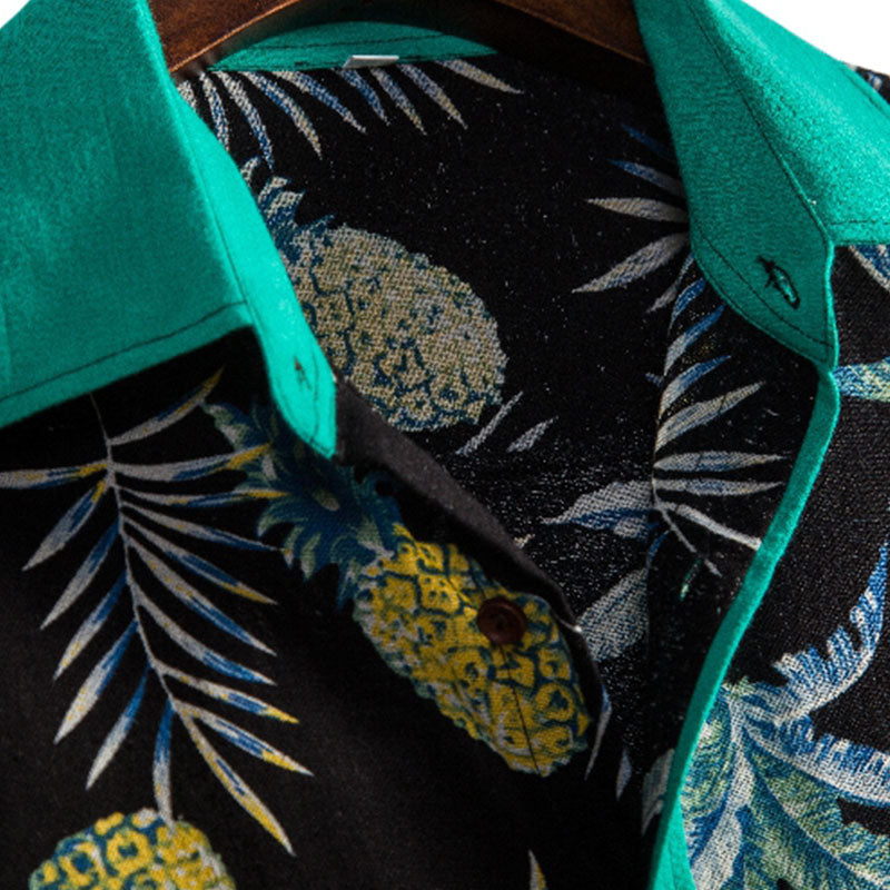 Stylisches Herren Kurzarm Hemd mit Ananas Druck aus Baumwolle
