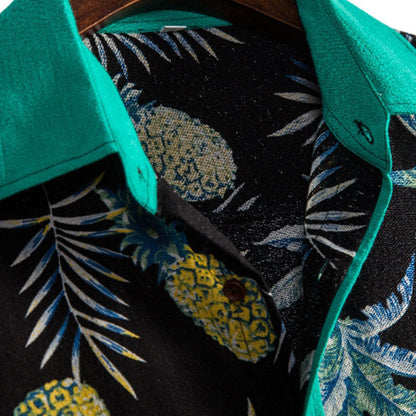 Stylisches Herren Kurzarm Hemd mit Ananas Druck aus Baumwolle