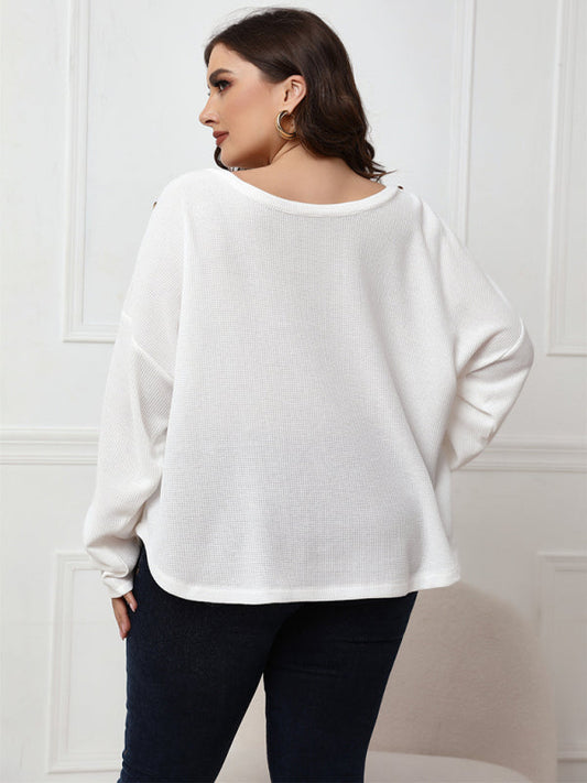 Fudus | Einfarbig Plus Size Langarm Lockere Bluse