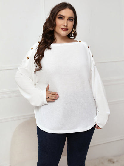 Fudus | Einfarbig Plus Size Langarm Lockere Bluse