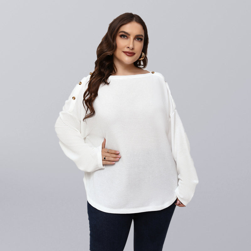 Fudus | Einfarbig Plus Size Langarm Lockere Bluse