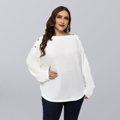 Fudus | Einfarbig Plus Size Langarm Lockere Bluse