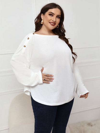 Fudus | Einfarbig Plus Size Langarm Lockere Bluse
