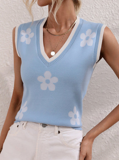 Fudus | Kontrastfarbe Jacquard V-ausschnitt Ärmelloses Stricktop