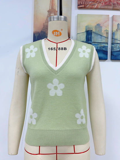Fudus | Kontrastfarbe Jacquard V-ausschnitt Ärmelloses Stricktop