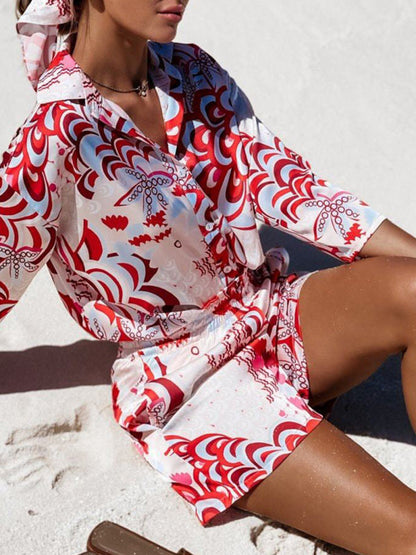 Fudus | Blumen Print Tie Front Kurzarmshirt Passende Shorts