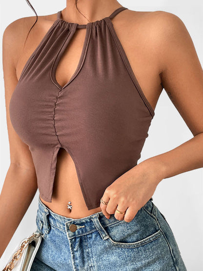 Fudus | Solid Color Schlüssel-ausschnitt Crop Top
