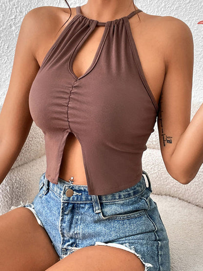Fudus | Solid Color Schlüssel-ausschnitt Crop Top