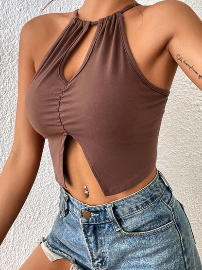 Fudus | Solid Color Schlüssel-ausschnitt Crop Top