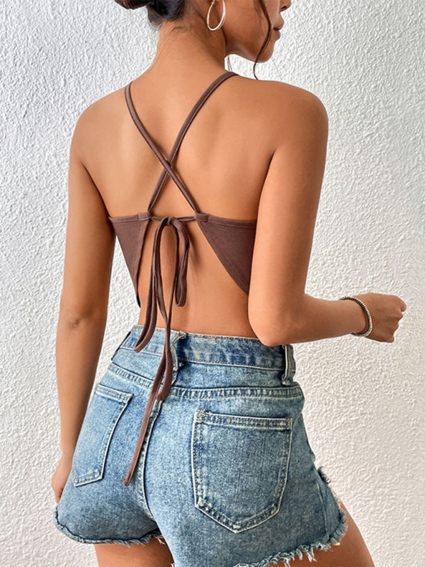 Fudus | Solid Color Schlüssel-ausschnitt Crop Top
