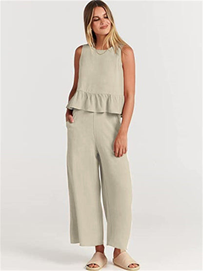 Fudus | Ärmelloses Faltenoberteil Weite Beinform Cropped Hose