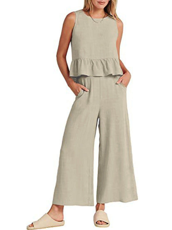 Fudus | Ärmelloses Faltenoberteil Weite Beinform Cropped Hose