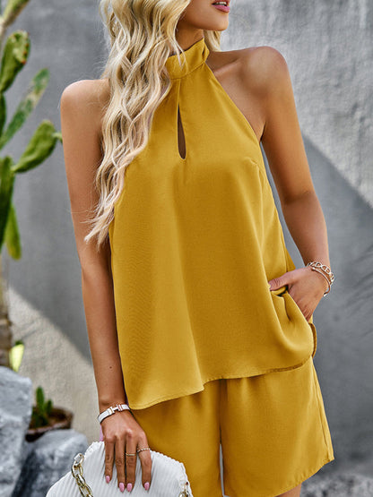Fudus | Cutout Mock Neck Halter Top Zwei Teile Satz
