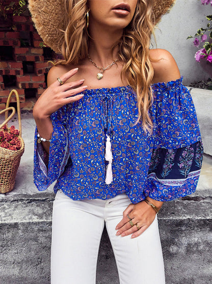 Fudus | Bohemian Print Loose Schulterfrei Shirt
