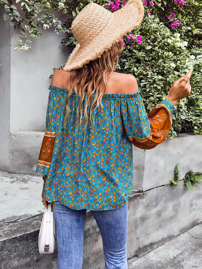 Fudus | Bohemian Print Loose Schulterfrei Shirt
