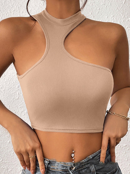 Fudus | Gestrickter Rundhalsausschnitt Asymmetrisches Crop Top