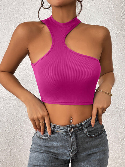 Fudus | Gestrickter Rundhalsausschnitt Asymmetrisches Crop Top