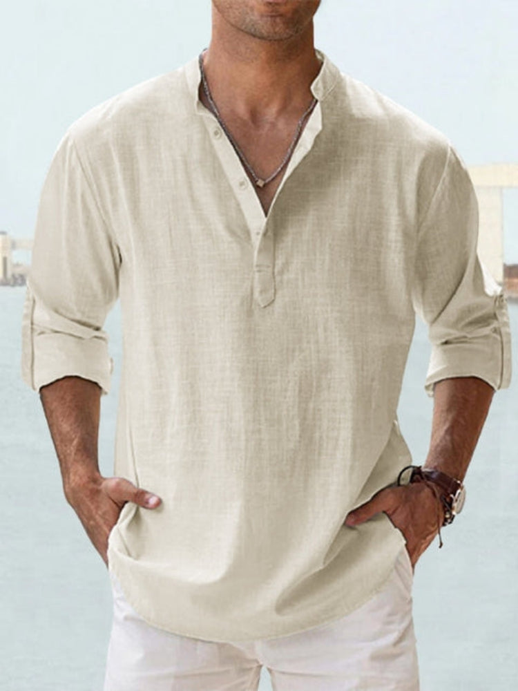 Lässiges Leinen-Sommer-Henley-Hemd  - Mathaeus