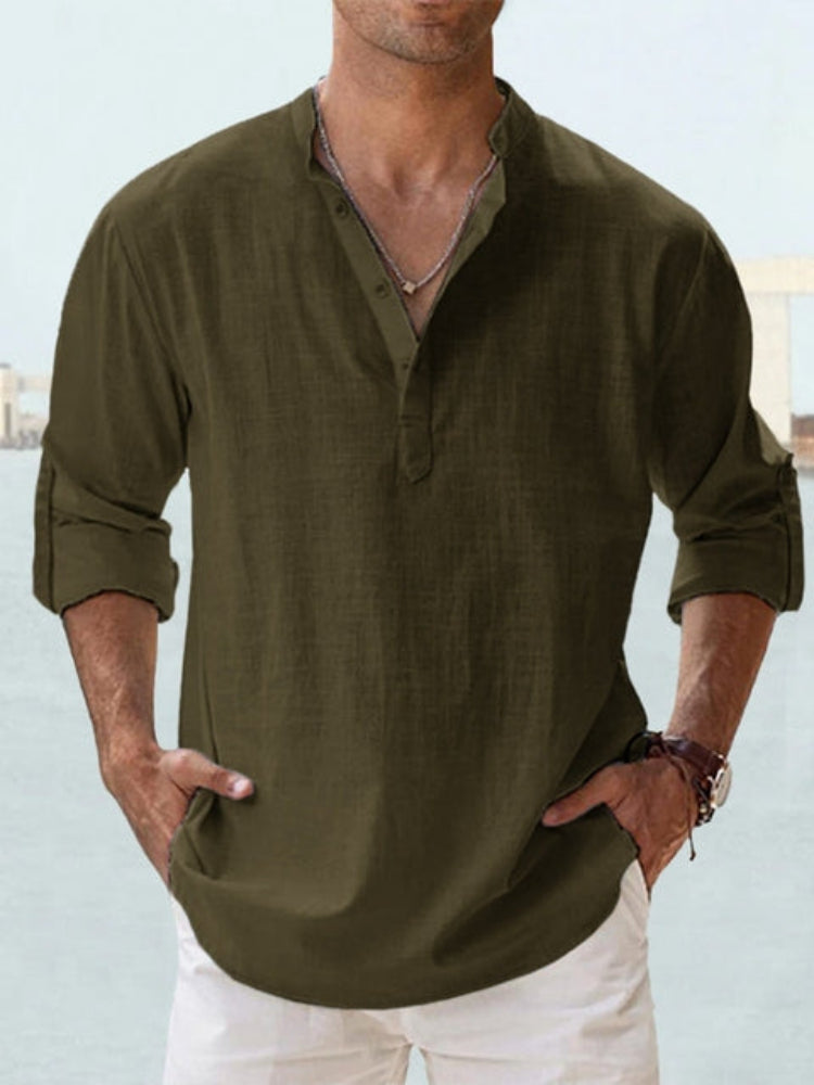 Lässiges Leinen-Sommer-Henley-Hemd  - Mathaeus