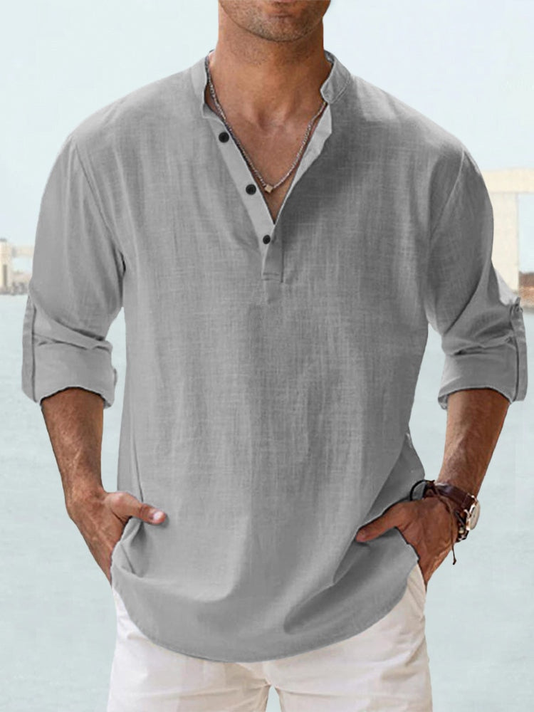 Lässiges Leinen-Sommer-Henley-Hemd  - Mathaeus