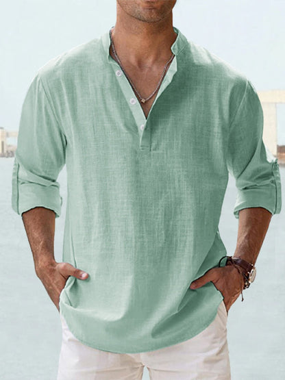 Lässiges Leinen-Sommer-Henley-Hemd  - Mathaeus