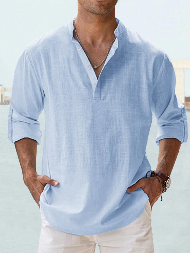 Lässiges Leinen-Sommer-Henley-Hemd  - Mathaeus
