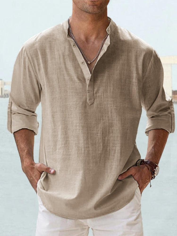 Lässiges Leinen-Sommer-Henley-Hemd  - Mathaeus