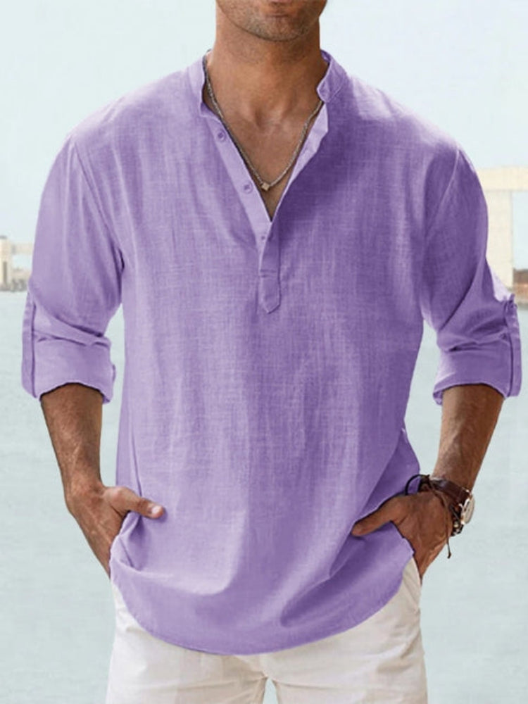 Lässiges Leinen-Sommer-Henley-Hemd  - Mathaeus