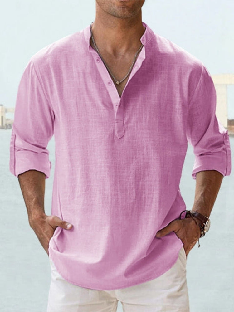 Lässiges Leinen-Sommer-Henley-Hemd  - Mathaeus