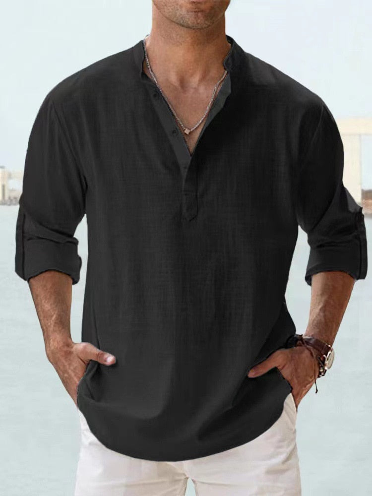 Lässiges Leinen-Sommer-Henley-Hemd  - Mathaeus