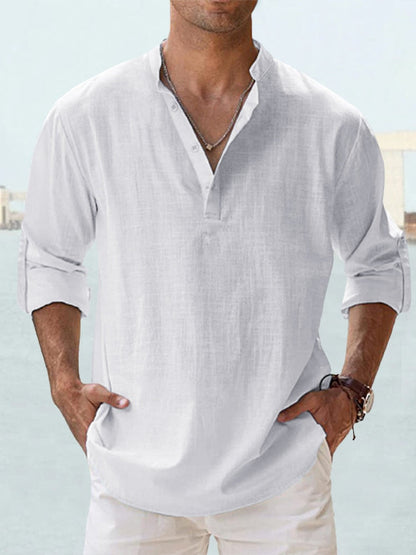 Lässiges Leinen-Sommer-Henley-Hemd  - Mathaeus