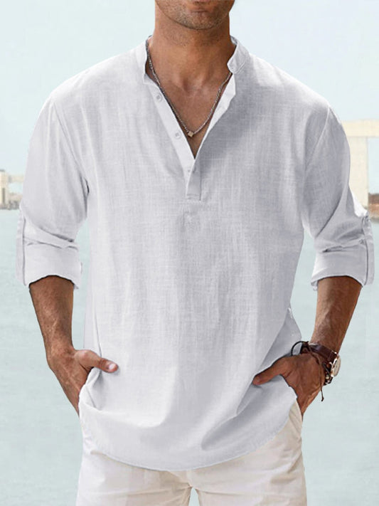 Lässiges Leinen-Sommer-Henley-Hemd  - Mathaeus