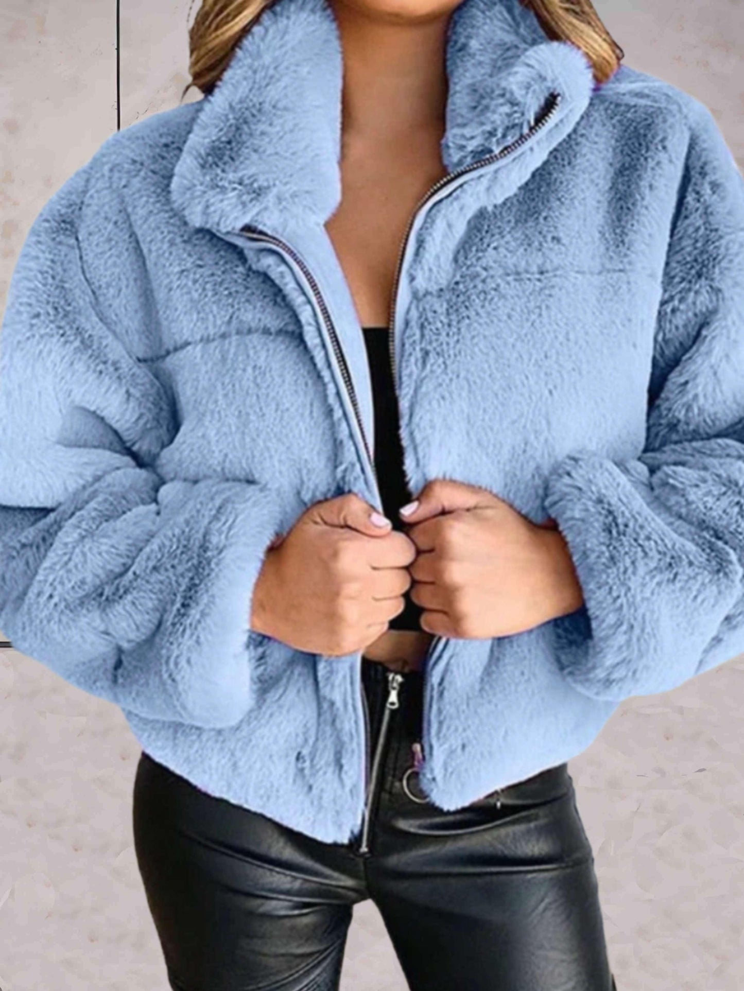 Eyasira | Warme und Kuschelige Kunstpelzjacke mit Reißverschluss