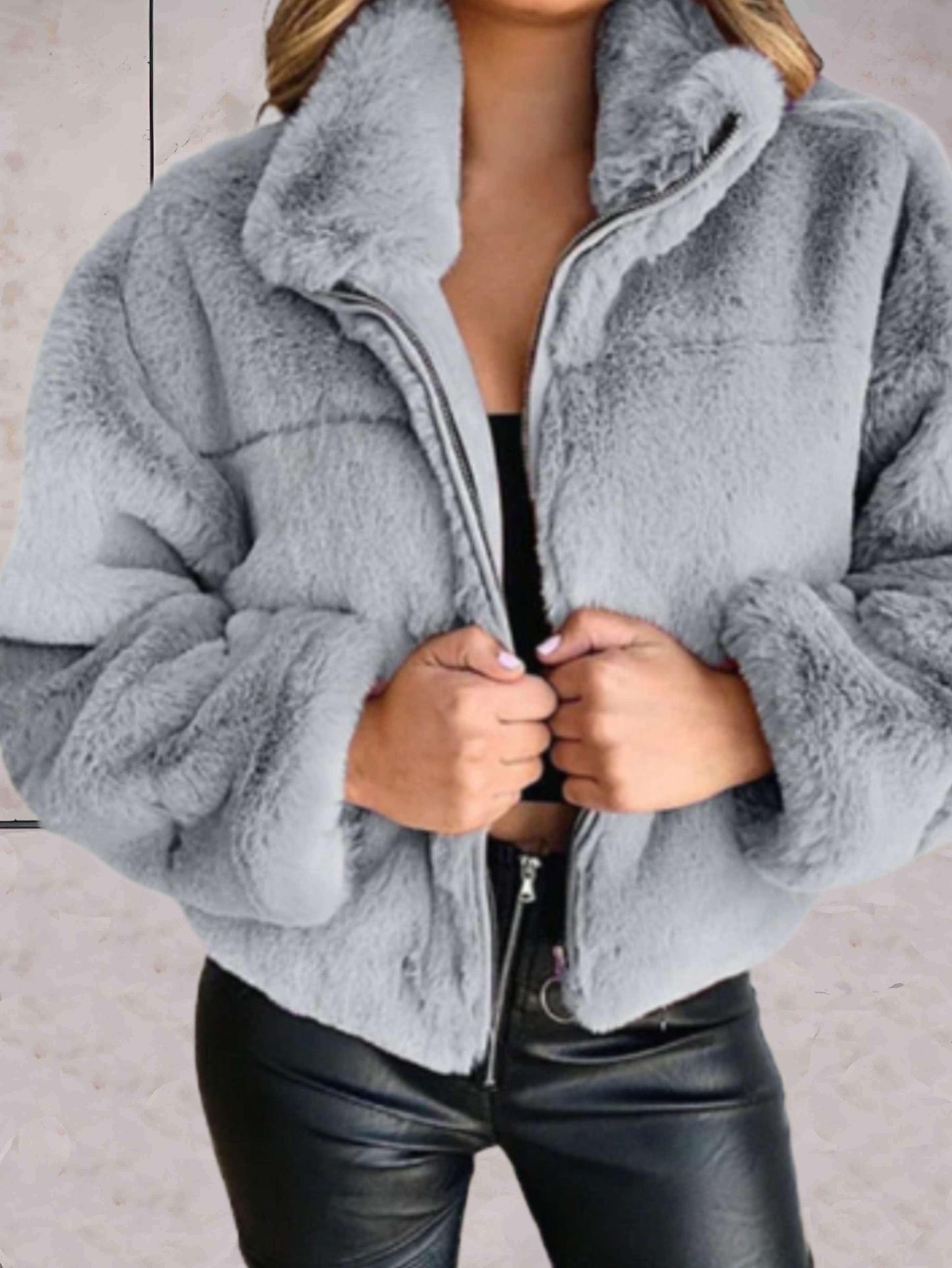 Eyasira | Warme und Kuschelige Kunstpelzjacke mit Reißverschluss