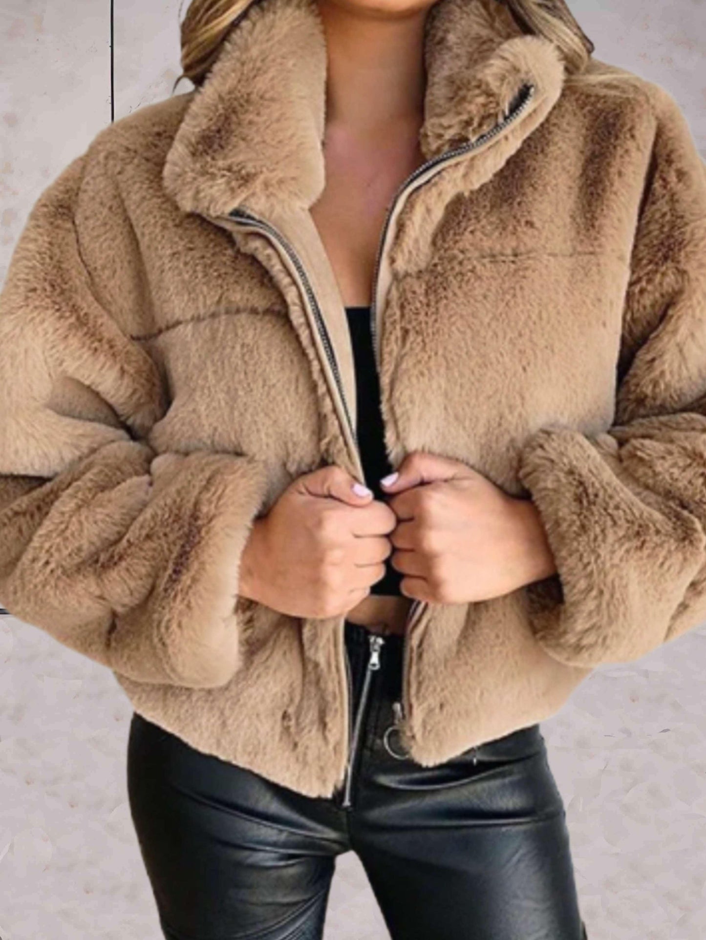 Eyasira | Warme und Kuschelige Kunstpelzjacke mit Reißverschluss