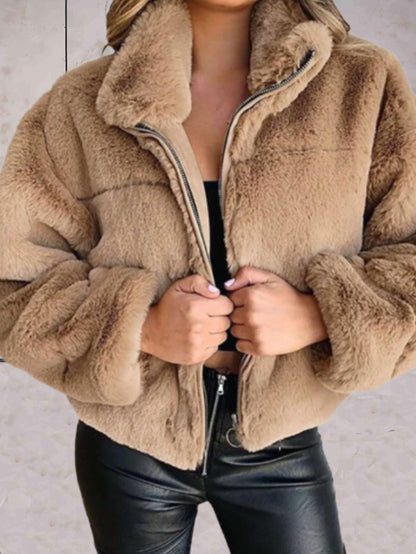 Eyasira | Warme und Kuschelige Kunstpelzjacke mit Reißverschluss