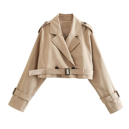 Ella Coat | Stilvoller, übergroßer, zweireihiger, kurzer Trenchcoat für Damen