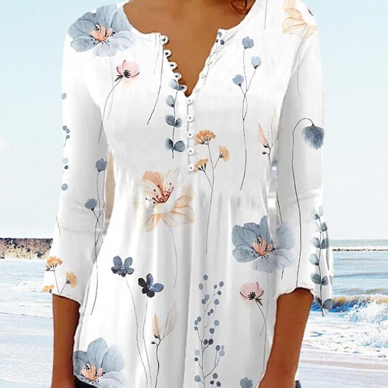 Lina - Elegante Damenbluse mit V-Ausschnitt und 3/4-Ärmeln