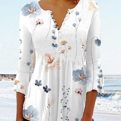 Lina - Elegante Damenbluse mit V-Ausschnitt und 3/4-Ärmeln