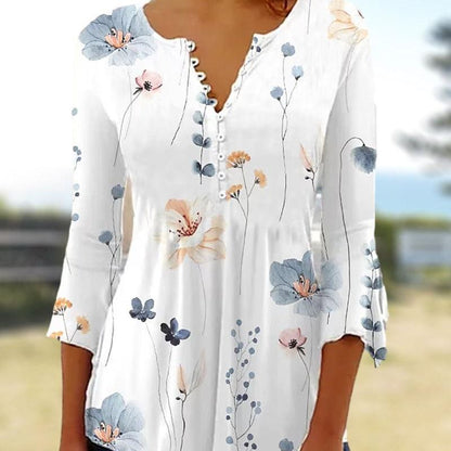 Lina - Elegante Damenbluse mit V-Ausschnitt und 3/4-Ärmeln