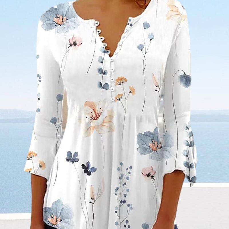 Lina - Elegante Damenbluse mit V-Ausschnitt und 3/4-Ärmeln