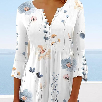 Lina - Elegante Damenbluse mit V-Ausschnitt und 3/4-Ärmeln