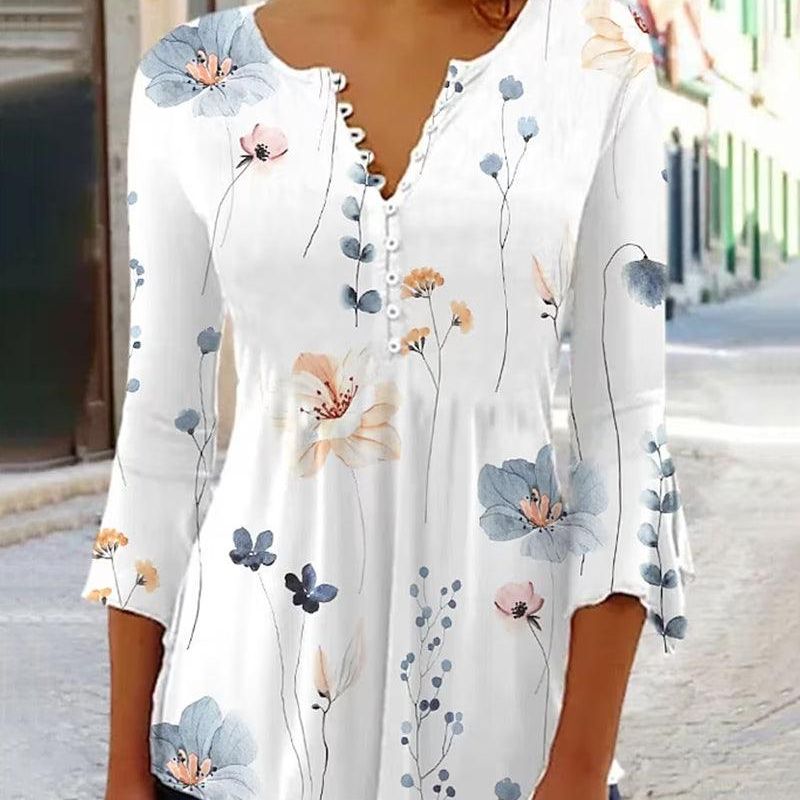Lina - Elegante Damenbluse mit V-Ausschnitt und 3/4-Ärmeln