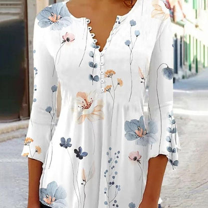 Lina - Elegante Damenbluse mit V-Ausschnitt und 3/4-Ärmeln