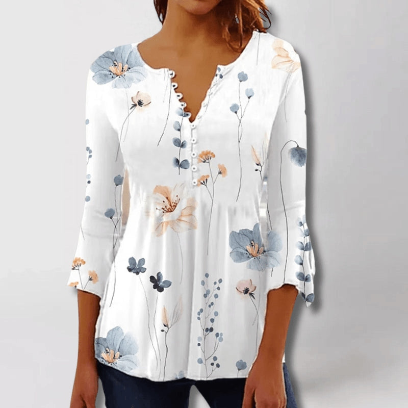 Lina - Elegante Damenbluse mit V-Ausschnitt und 3/4-Ärmeln