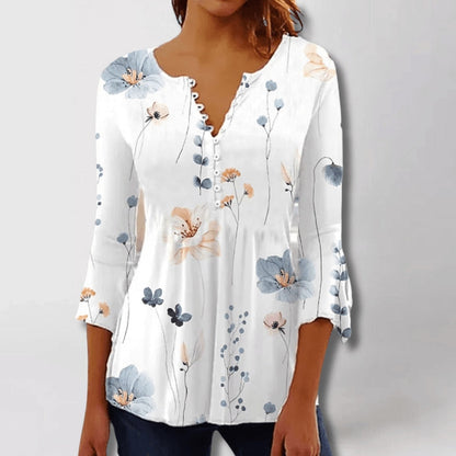 Lina - Elegante Damenbluse mit V-Ausschnitt und 3/4-Ärmeln