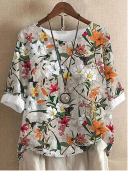 Flora – Bedruckte Bluse mit 3/4-Ärmeln